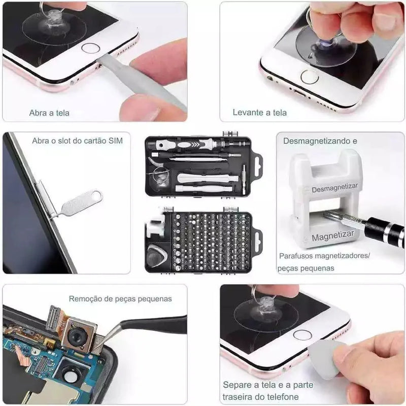 Kit de Chaves de Precisão 115 em 1 Multiuso – Ferramentas para Reparo de Celular, Notebook e Eletrônicos