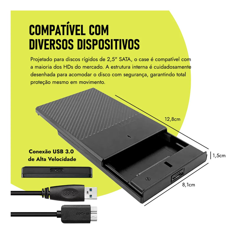 Case Externo Gaveta Hd Sata 2.5 Notebook Slim Usb 3.0 5 Gbps Cinza-escuro