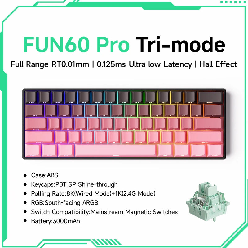 Teclado Gamer Mecânico Wireless 60% Akko MonsGeek FUN60 PRO&MAX HE com Switch Magnético e Rapid Trigger 8K