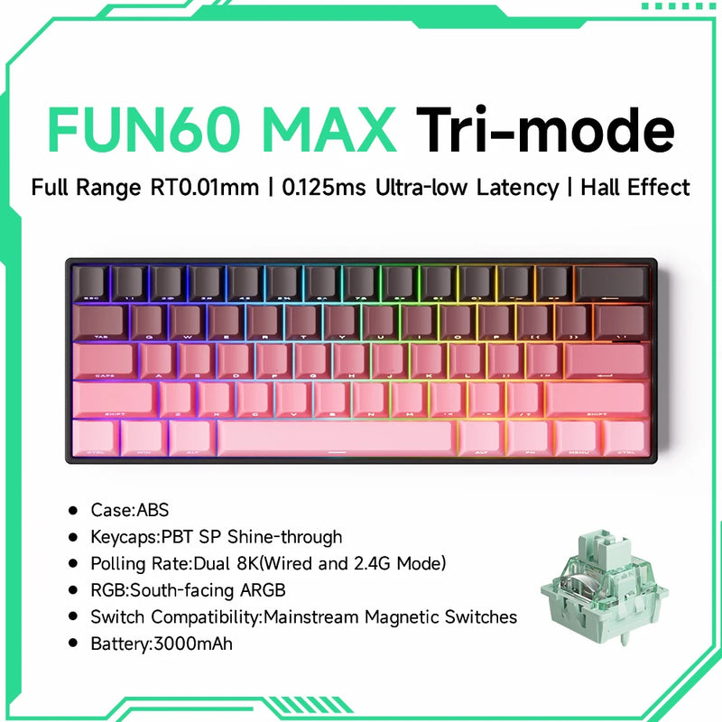 Teclado Gamer Mecânico Wireless 60% Akko MonsGeek FUN60 PRO&MAX HE com Switch Magnético e Rapid Trigger 8K