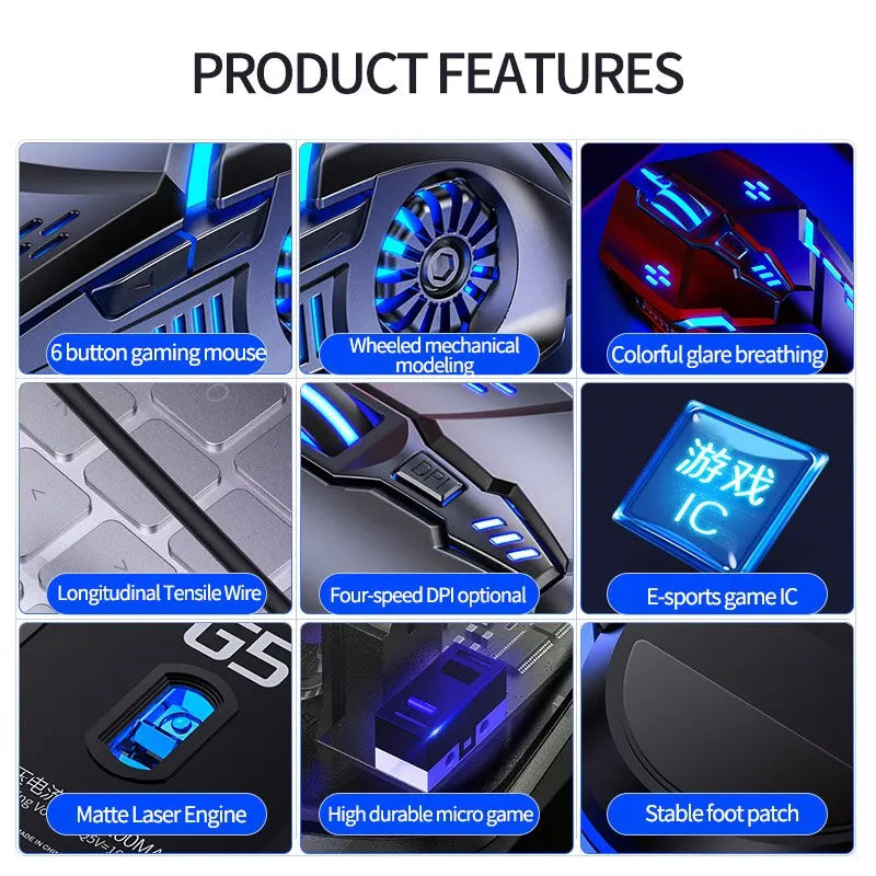 Silver Eagle G5 | Mouse Gamer Silencioso com 6 Botões + Iluminação RGB | Precisão, Estilo e Zero Ruído!