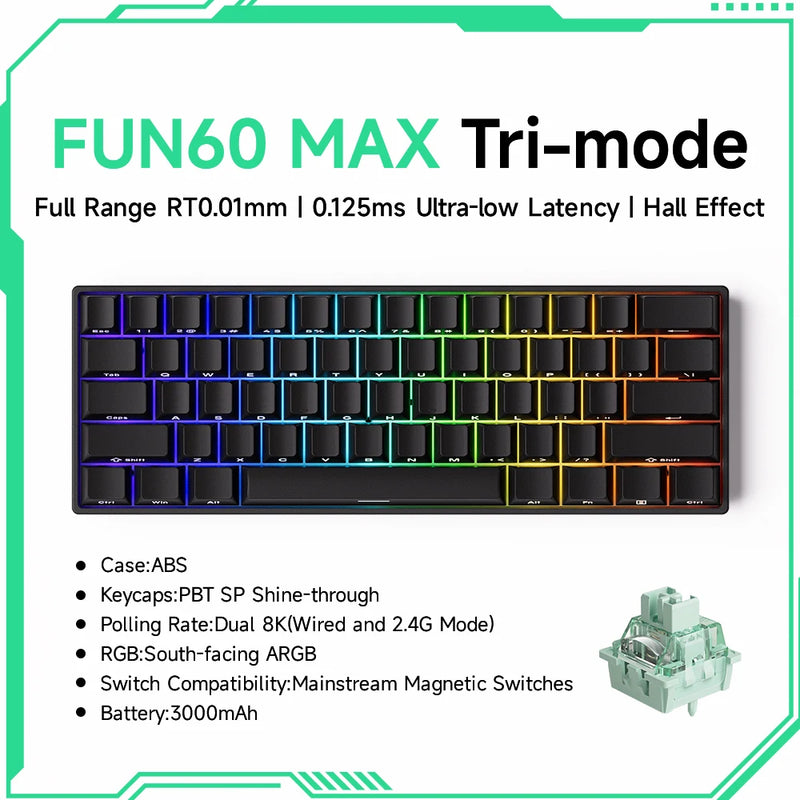 Teclado Gamer Mecânico Wireless 60% Akko MonsGeek FUN60 PRO&MAX HE com Switch Magnético e Rapid Trigger 8K
