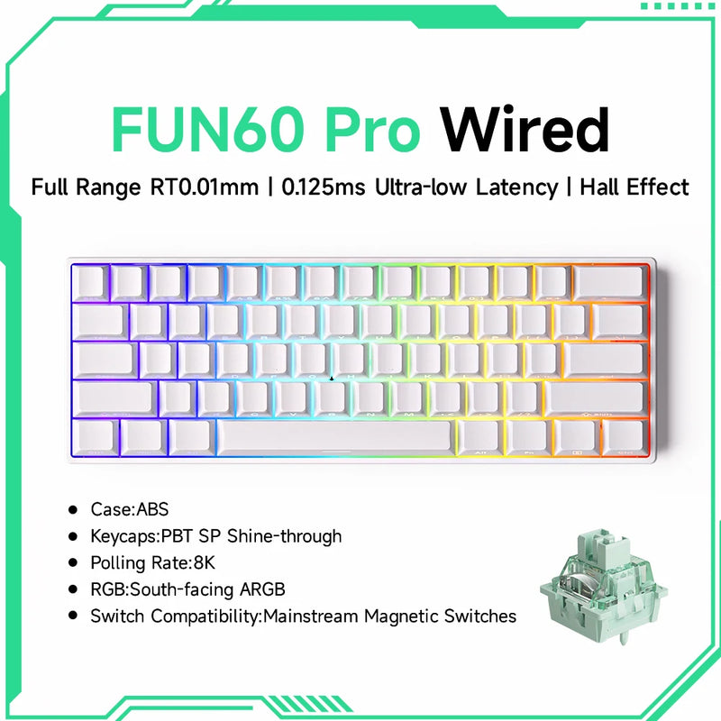 Teclado Gamer Mecânico Wireless 60% Akko MonsGeek FUN60 PRO&MAX HE com Switch Magnético e Rapid Trigger 8K