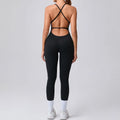 Seamless Yoga Jumpsuit Feminino Fitness – Macacão Esportivo com Alças Cruzadas, Realce do Bumbum e Ajuste Justo para Treino e Academia