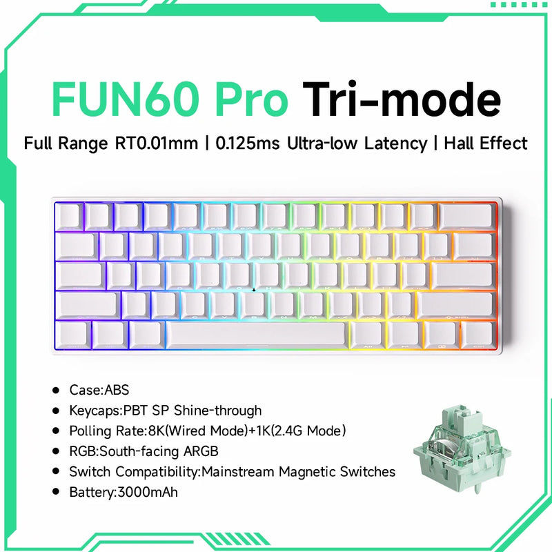 Teclado Gamer Mecânico Wireless 60% Akko MonsGeek FUN60 PRO&MAX HE com Switch Magnético e Rapid Trigger 8K