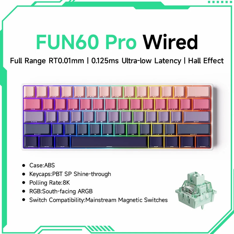 Teclado Gamer Mecânico Wireless 60% Akko MonsGeek FUN60 PRO&MAX HE com Switch Magnético e Rapid Trigger 8K