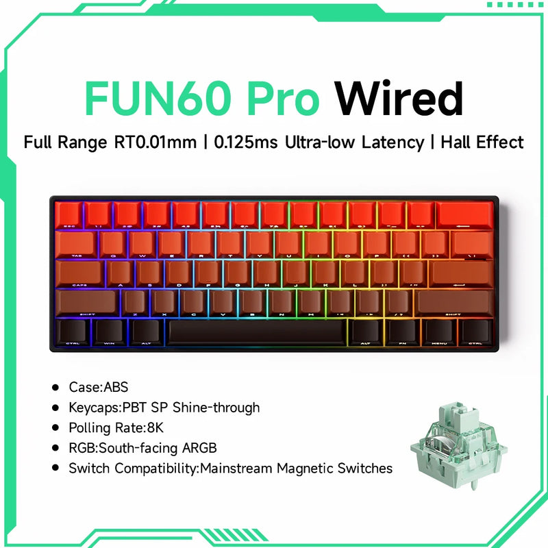 Teclado Gamer Mecânico Wireless 60% Akko MonsGeek FUN60 PRO&MAX HE com Switch Magnético e Rapid Trigger 8K
