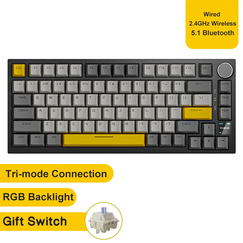 Teclado Mecânico Ajazz AK820/AK820 Pro – RGB, Hot-Swap, Gasket Mount, Tela TFT, Wireless + USB-C e Bateria 4000mAh