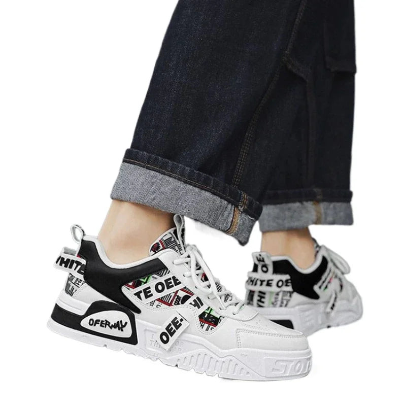 Tênis Masculino Casual em Couro – Skate, Corrida, Caminhada e Esportes | Sneakers de Luxo com Plataforma para Uso Diário e Outdoor