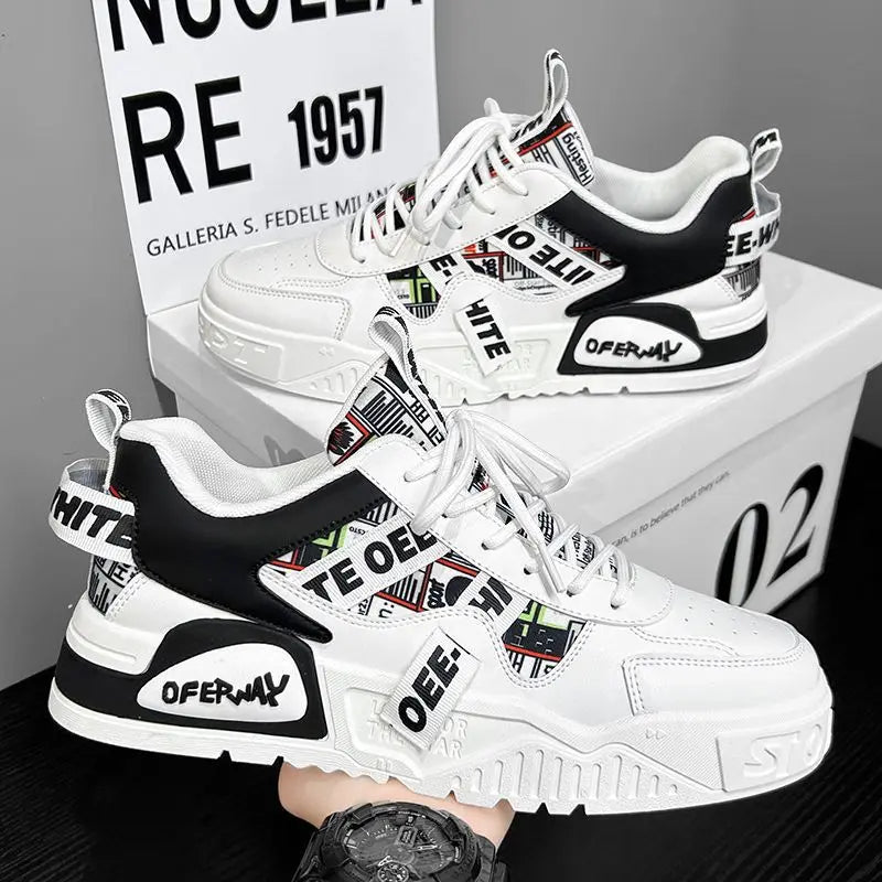 Tênis Masculino Casual em Couro – Skate, Corrida, Caminhada e Esportes | Sneakers de Luxo com Plataforma para Uso Diário e Outdoor