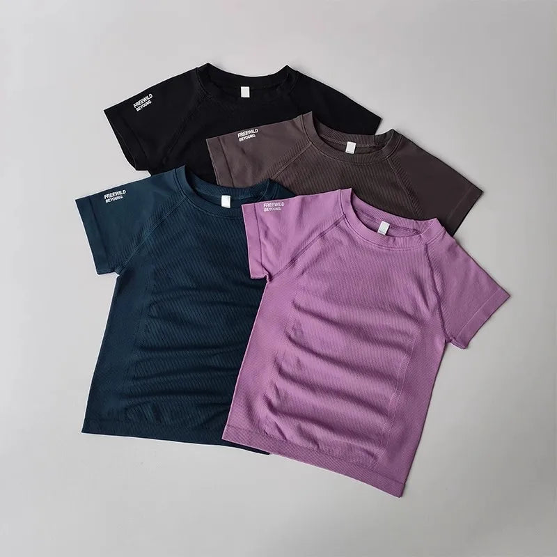 Camiseta Feminina Yoga Seamless | Respirável e Secagem Rápida | Blusa Fitness Manga Curta Academia