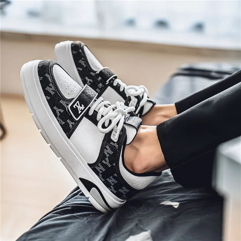 Tênis Casuais Masculinos em Couro – Respirável, Antiderrapante e Sola Macia – Sapato Esportivo de Outono Estilo Fashion e Skate
