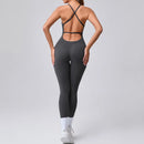 Seamless Yoga Jumpsuit Feminino Fitness – Macacão Esportivo com Alças Cruzadas, Realce do Bumbum e Ajuste Justo para Treino e Academia