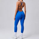 Seamless Yoga Jumpsuit Feminino Fitness – Macacão Esportivo com Alças Cruzadas, Realce do Bumbum e Ajuste Justo para Treino e Academia