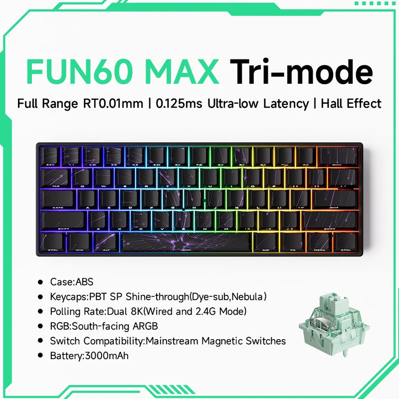 Teclado Gamer Mecânico Wireless 60% Akko MonsGeek FUN60 PRO&MAX HE com Switch Magnético e Rapid Trigger 8K