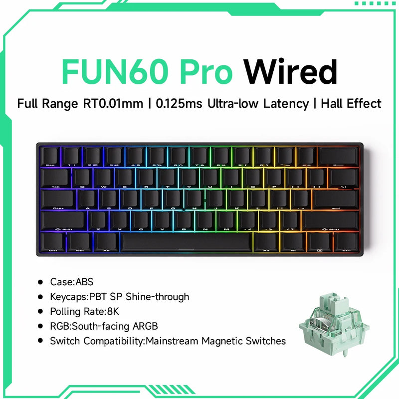 Teclado Gamer Mecânico Wireless 60% Akko MonsGeek FUN60 PRO&MAX HE com Switch Magnético e Rapid Trigger 8K