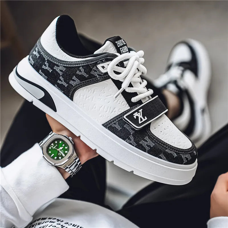 Tênis Casuais Masculinos em Couro – Respirável, Antiderrapante e Sola Macia – Sapato Esportivo de Outono Estilo Fashion e Skate