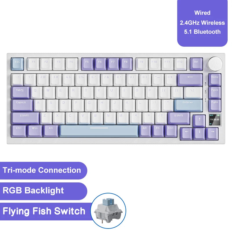 Teclado Mecânico Ajazz AK820/AK820 Pro – RGB, Hot-Swap, Gasket Mount, Tela TFT, Wireless + USB-C e Bateria 4000mAh