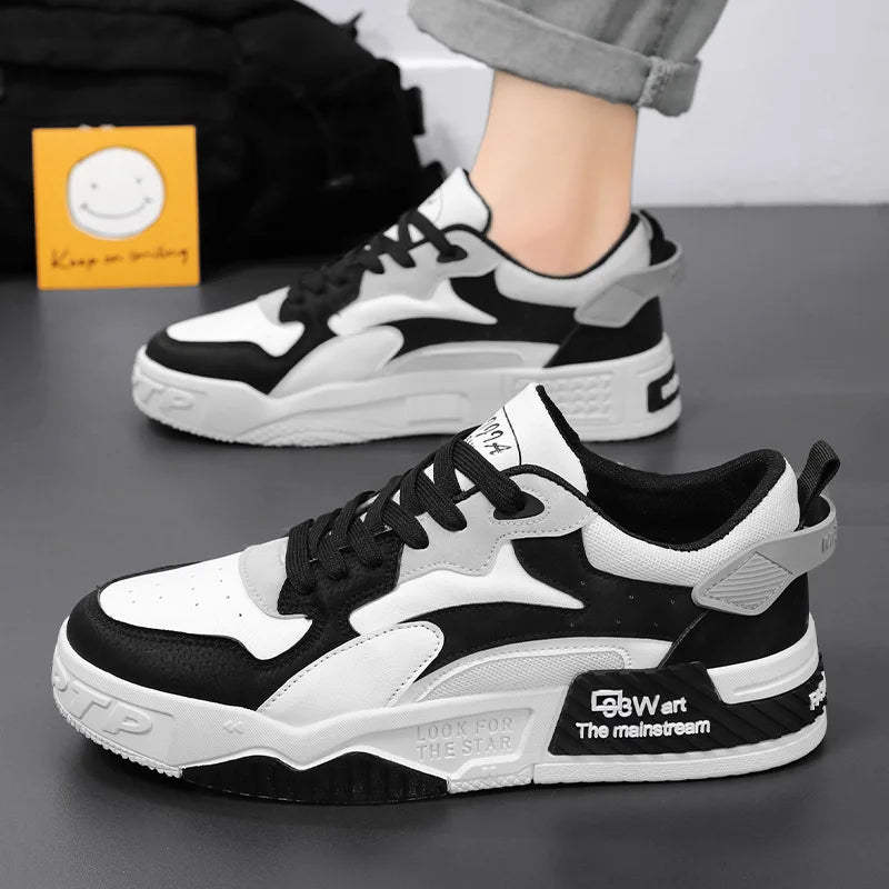 Tênis Masculino Casual Branco Plataforma Confortável – Moda 2023, Estilo Esportivo e Vulcanizado com Cadarço