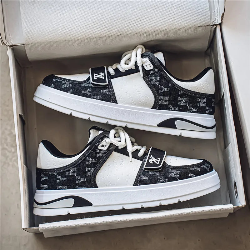 Tênis Casuais Masculinos em Couro – Respirável, Antiderrapante e Sola Macia – Sapato Esportivo de Outono Estilo Fashion e Skate