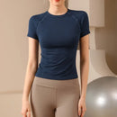 Camiseta Feminina Yoga Seamless | Respirável e Secagem Rápida | Blusa Fitness Manga Curta Academia