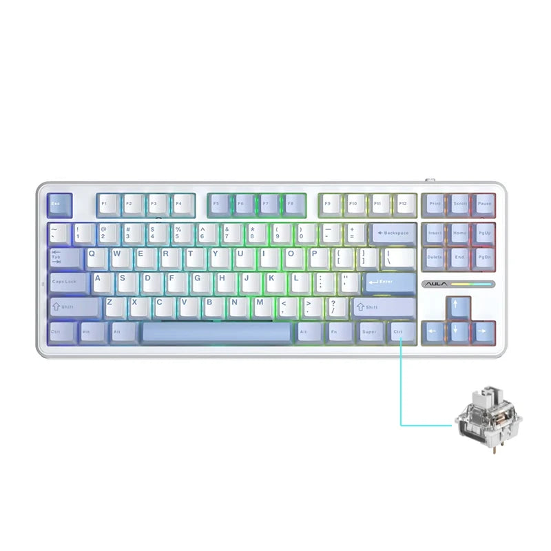 F87 Pro RGB | Teclado Mecânico AULA Gamer 87 Teclas, Bluetooth/USB/2.4G, Super Silencioso + HotSwap