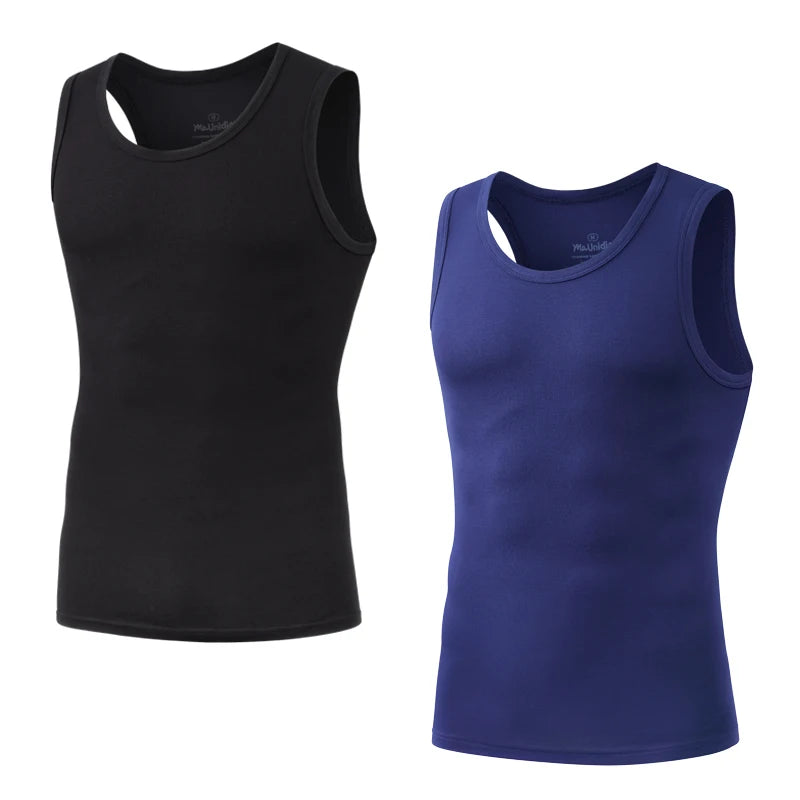 Kit 2 Regatas Masculinas Sem Manga Academia – Camiseta Dry Fit Compressão em Fibra de Bambu Premium