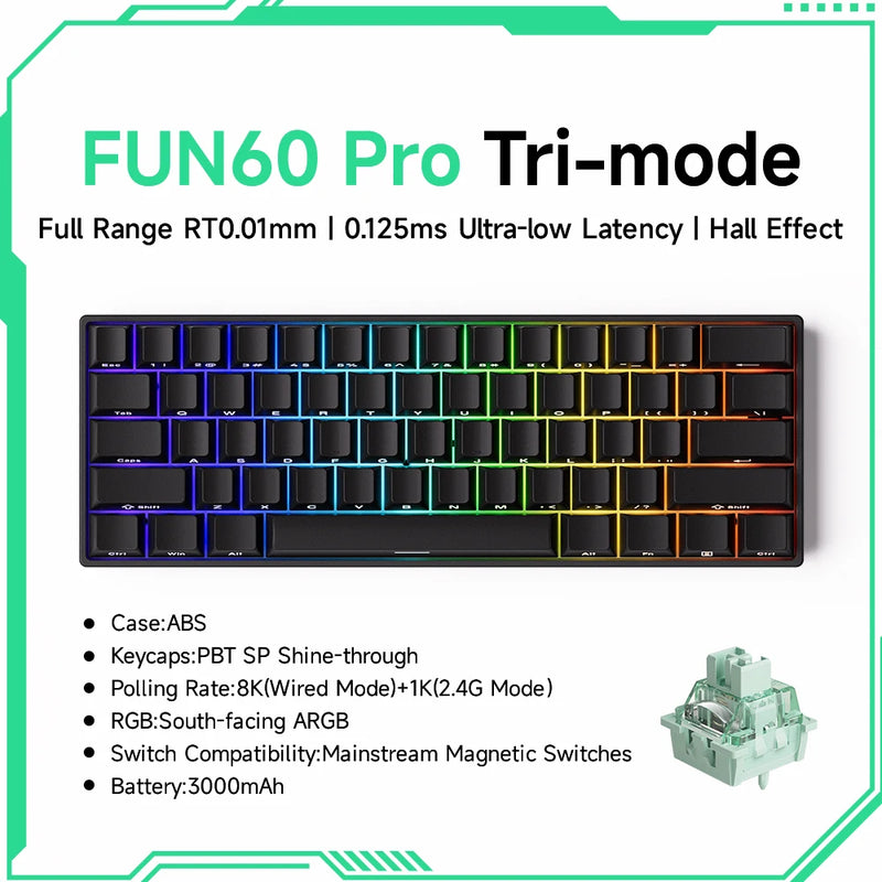 Teclado Gamer Mecânico Wireless 60% Akko MonsGeek FUN60 PRO&MAX HE com Switch Magnético e Rapid Trigger 8K