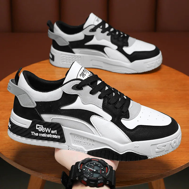 Tênis Masculino Casual Branco Plataforma Confortável – Moda 2023, Estilo Esportivo e Vulcanizado com Cadarço