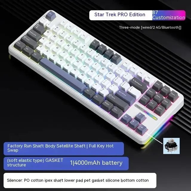 F87 Pro RGB | Teclado Mecânico AULA Gamer 87 Teclas, Bluetooth/USB/2.4G, Super Silencioso + HotSwap