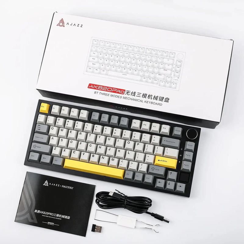 Teclado Mecânico Ajazz AK820/AK820 Pro – RGB, Hot-Swap, Gasket Mount, Tela TFT, Wireless + USB-C e Bateria 4000mAh